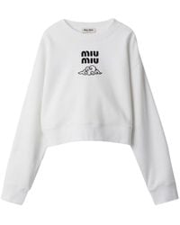 Miu Miu - Logo-embroidered Cotton Sweatshirt - Lyst