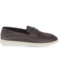 Prada - Logo-Plaque Pebbled-Leather Loafers - Lyst