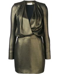 Saint Laurent Plunge Neck Mini Dress - Metallic