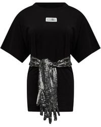 MM6 by Maison Margiela - Trui Met Ronde Hals, Ceintuur En Pailletten - Lyst