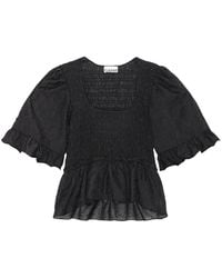 Ganni - Gesmockte Georgette Blouse - Lyst