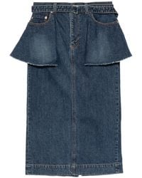 Sacai - Peplum-Detail Denim Skirt - Lyst