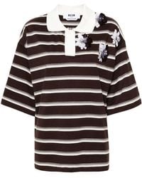 MSGM - Striped Cotton Polo Shirt With Applied Flowers - Lyst