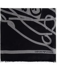 Emporio Armani - Logo-Print Frayed Scarf - Lyst