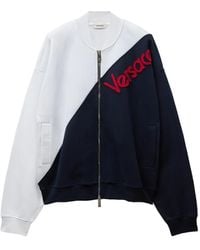 Versace - Embroidered-Logo Cotton Zip Sweatshirt - Lyst