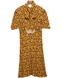 Prada - Embroidered Floral Print Sablé Dress - Lyst