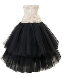 Carolina Herrera - Pearl-Embroidered Strapless Midi Dress - Lyst