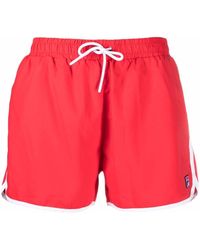Fila Logo-patch Piped-trim Swim Shorts - Red
