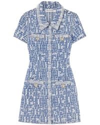 Self-Portrait - Collared Textured Denim Mini Dress - Lyst