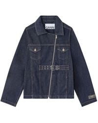 Ganni - Belted Zip Denim Jacket - Lyst