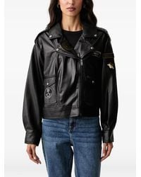 DKNY - Patch-Detail Biker Faux-Leather Jacket - Lyst