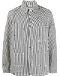 KENZO - Floral-Embroidered Striped Shirt Jacket - Lyst