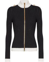 Balmain - Two-Tone Openwork And Ribbed Knit Cardigan - Lyst