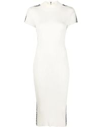 Philipp Plein - Rhinestone-Logo Ribbed Wool Midi Dress - Lyst