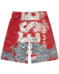 DIESEL - P-EEL Jersey-Shorts im Distressed-Look mit Logo - Lyst