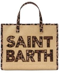 MC2 Saint Barth - Vivian Medium Raffia-Effect Bag With Leopard Logo Patches - Lyst