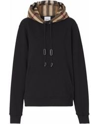 Burberry - Checked Hood Cotton Sweatshirt - Lyst