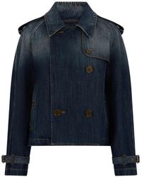 Burberry - Double-Breasted Cropped Denim Jacket - Lyst