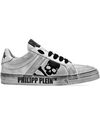 Philipp Plein - Skull & Bones Metallic-Effect Sneakers - Lyst
