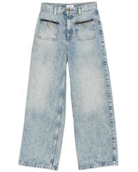 Sandro - Leather-Trim Wide-Leg Jeans - Lyst