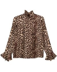 Alberto Biani - Leopard-Print High-Neck Blouse - Lyst