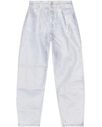Ganni - Organic Cotton Metallic Logo Straight Jeans - Lyst