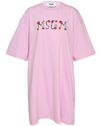 MSGM - Floral-Logo Mini T-Shirt Dress - Lyst