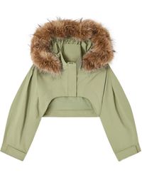 Ganni - Fur-Trimmed Cropped Jacket - Lyst