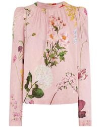 Oscar de la Renta - Botanical-Print Tie-Detailed Blouse - Lyst