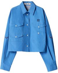 Miu Miu - Logo-Embroidered Cropped Shirt - Lyst