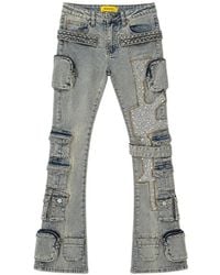 GUAPI - Rhinestone-Embellished Quilted-Panel Jeans - Lyst