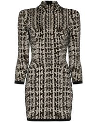 Balmain - Monogram-Jacquard Knitted Mini Dress - Lyst