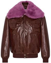 Rabanne - Oversized Crackled Leather Bomber Jacket With Removable Shearling Collar - Lyst