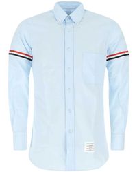 Thom Browne - Light Long-Sleeve Button-Up Shirt With Contrast Stripes - Lyst