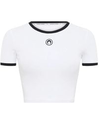 Marine Serre - Geripptes Cropped-Top mit Mond-Logo - Lyst