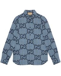 Gucci - Hemd Aus Karierter Wolle Mit Jumbo GG Muster - Lyst