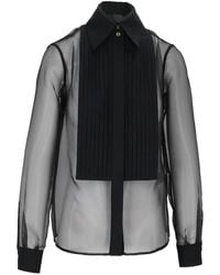 Elisabetta Franchi - Long-Sleeve Stretch Cotton Peplum Shirt Featuring Logo-Embellished Buttons - Lyst