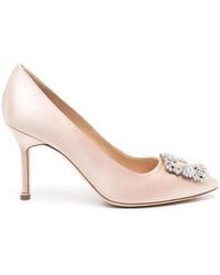Manolo Blahnik - Hangisi Crystal-Embellished Heeled Pumps - Lyst