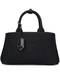 Prada - Logo-Embroidered Canvas Tote Bag - Lyst