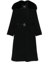 Maje - Faux-Fur-Collar Belted Coat - Lyst