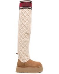 UGG - Classic Sweater Letter Ta Knitted Suede High-leg Boots - Lyst