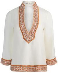 Alice + Olivia - Eleonora Embellished Linen Tunic Top - Lyst
