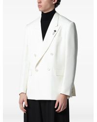 Lardini - Brooch-Detail Double-Breasted Blazer - Lyst