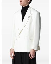 Lardini - Brooch-Detail Double-Breasted Blazer - Lyst