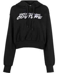 Versace - Logo-embroidered Cropped Hoodie - Lyst