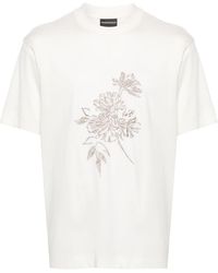 Emporio Armani - T-shirt Met Geborduurde Bloemen - Lyst
