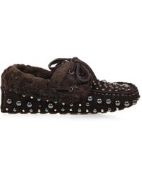 strategia shoes - Studded Shearling-Trim Loafers - Lyst