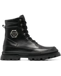Philipp Plein - Logo-Plaque Leather Ankle Boots - Lyst