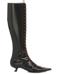 Marni - Leather Boots With Full Lace-Up Front - Lyst