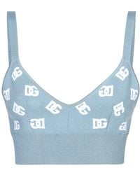 Dolce & Gabbana - Viscose Bralette Top With Jacquard Dg Logo - Lyst